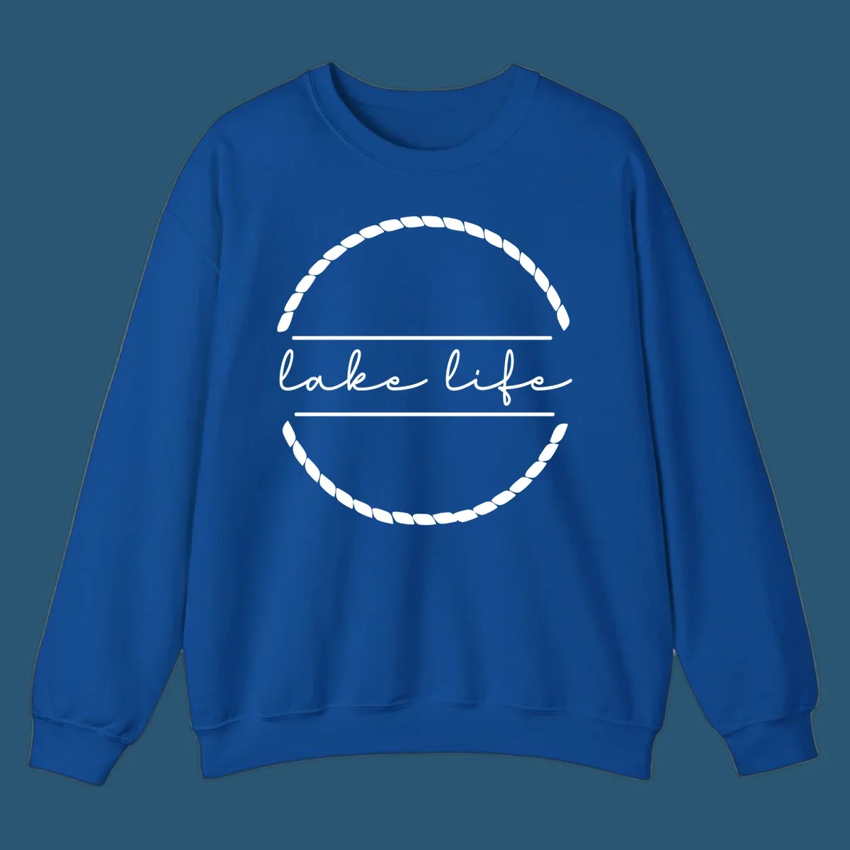 Lake life script text within a rope circle border. lake-life-script.