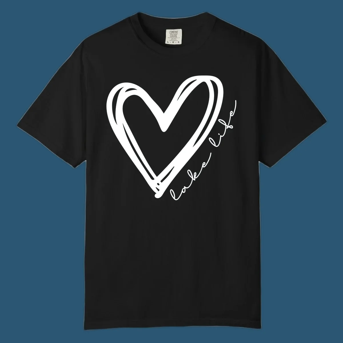 Hand-drawn heart with 'lake life' text, representing lake life heart.