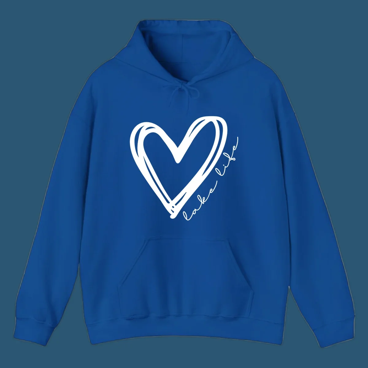 Hand-drawn heart with 'lake life' text, representing lake life heart.