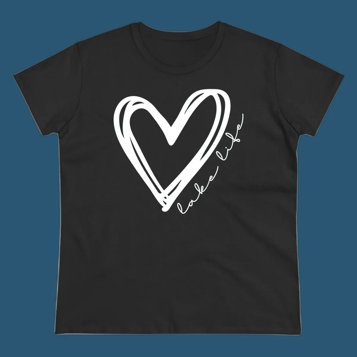 Hand-drawn heart with 'lake life' text, representing lake life heart.
