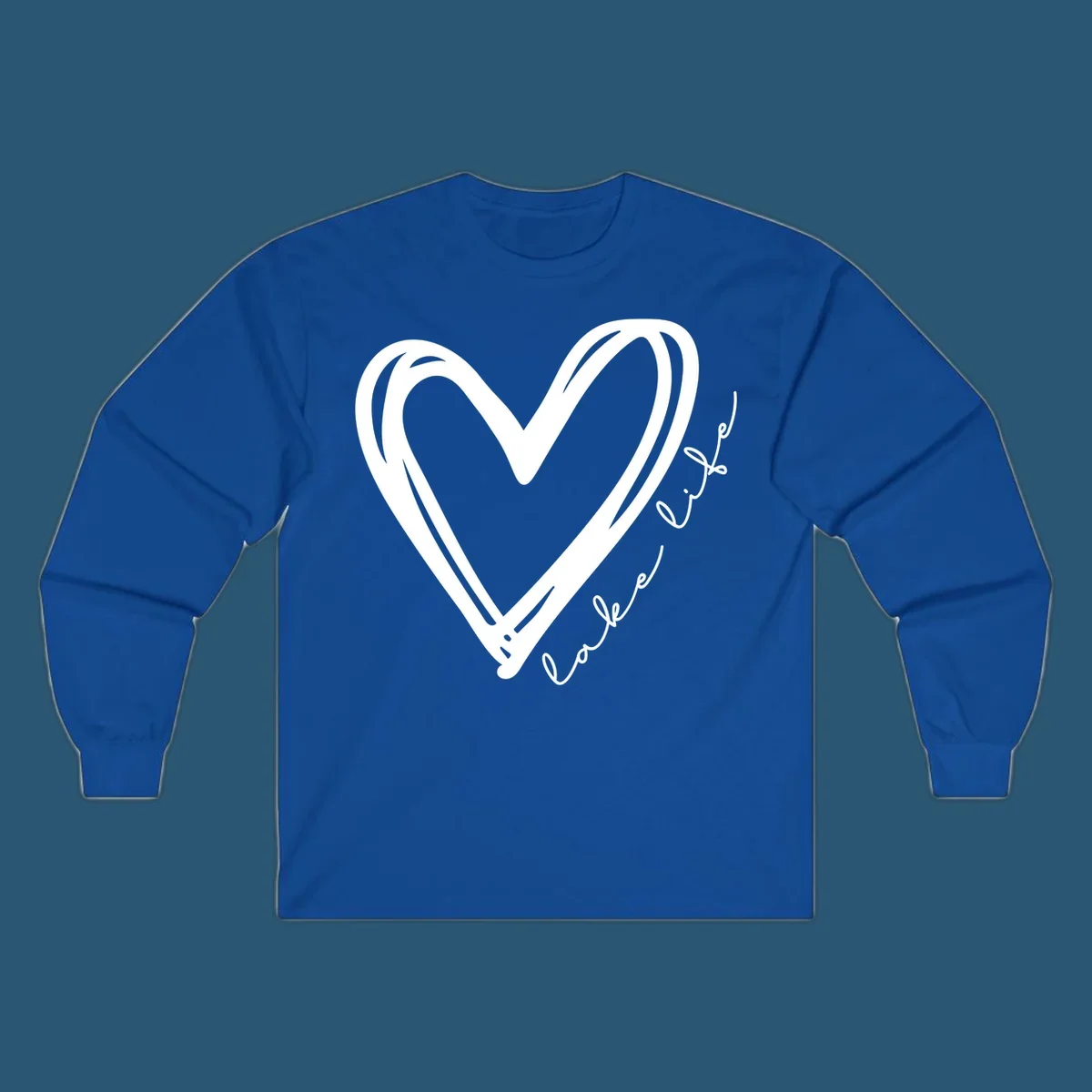 Hand-drawn heart with 'lake life' text, representing lake life heart.