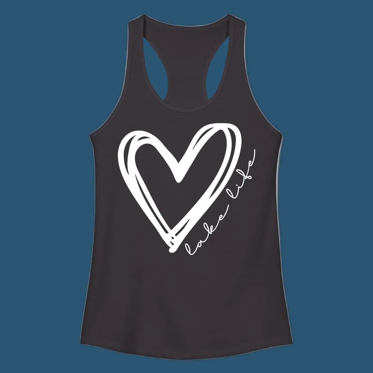 Hand-drawn heart with 'lake life' text, representing lake life heart.