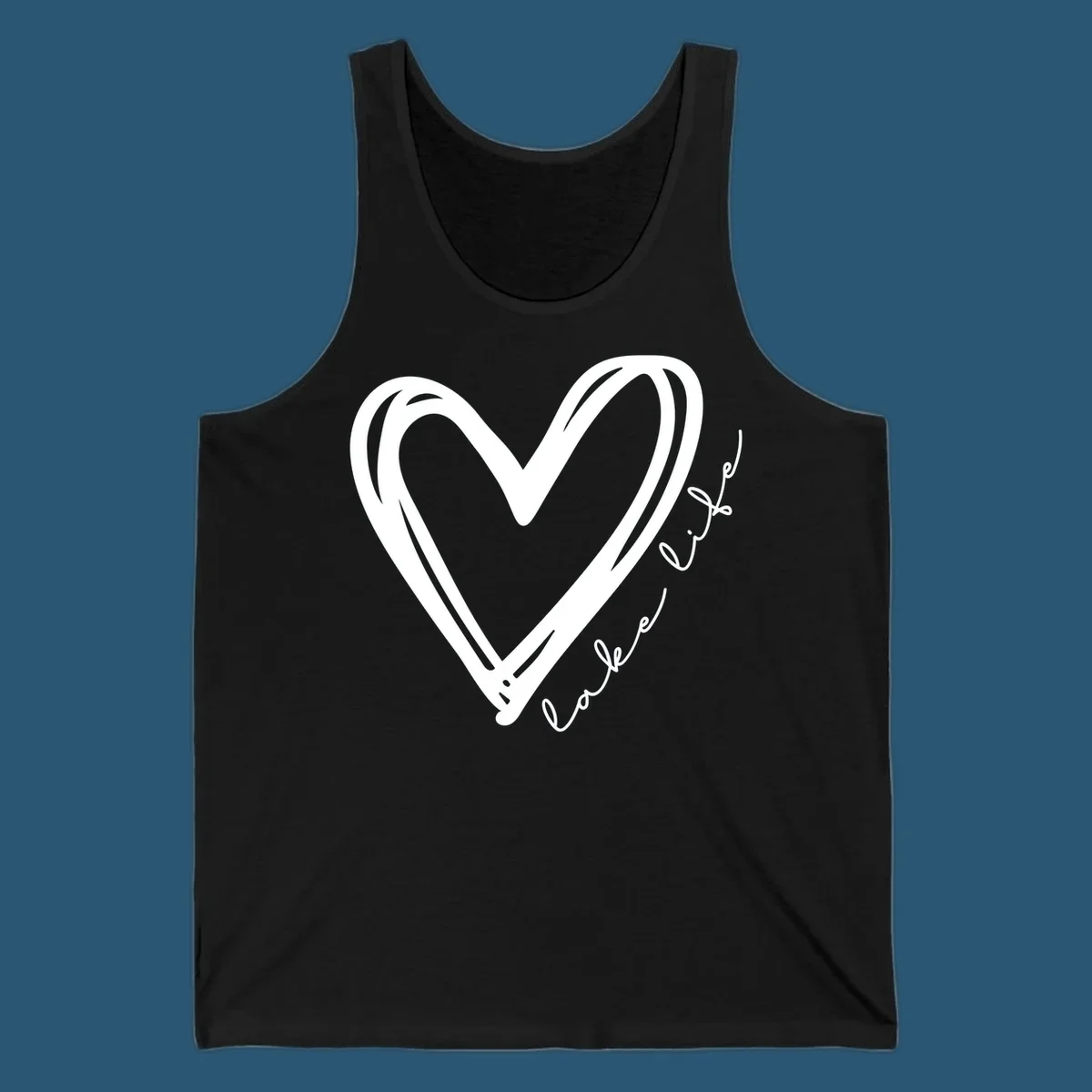 Hand-drawn heart with 'lake life' text, representing lake life heart.