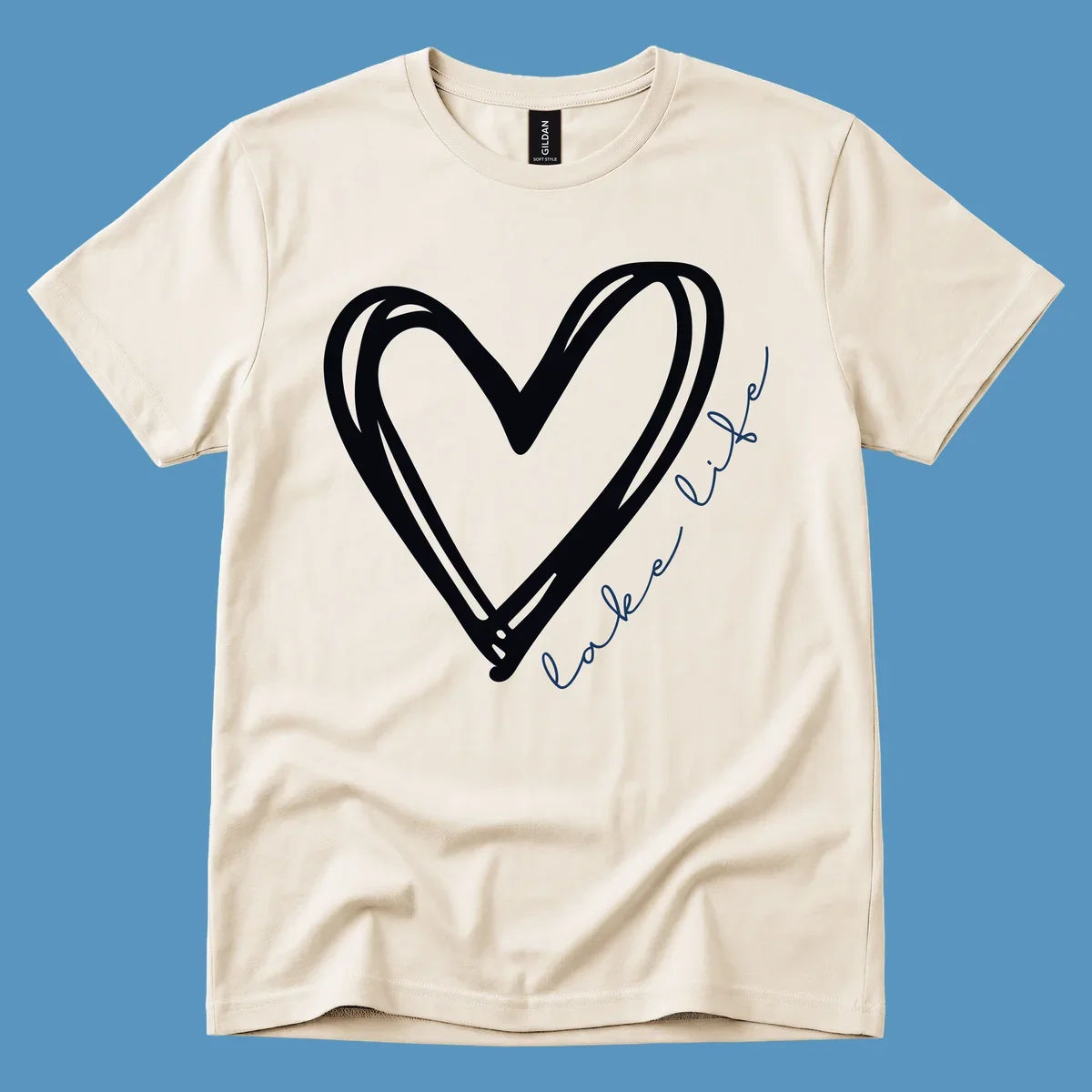 Hand-drawn heart with 'lake life' text, representing lake life heart.