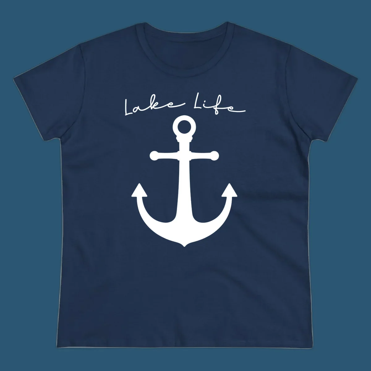 Lake life text with a white anchor graphic.
