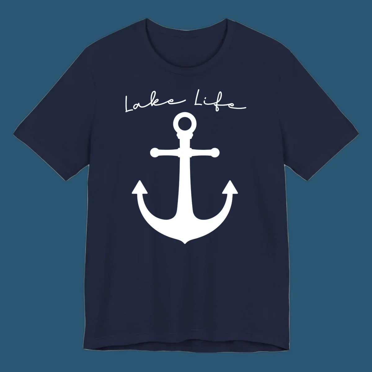 Lake life text with a white anchor graphic.