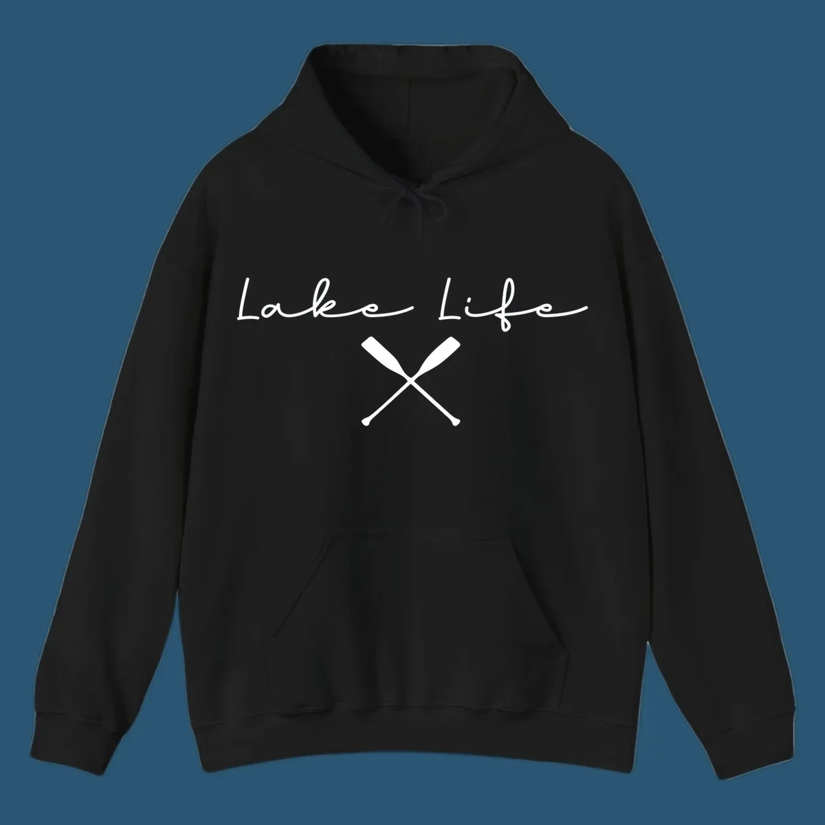 Lake Life text with crossed oars graphic, lake-life-oars.