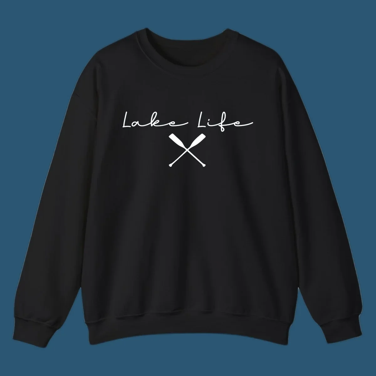 Lake Life text with crossed oars graphic, lake-life-oars.