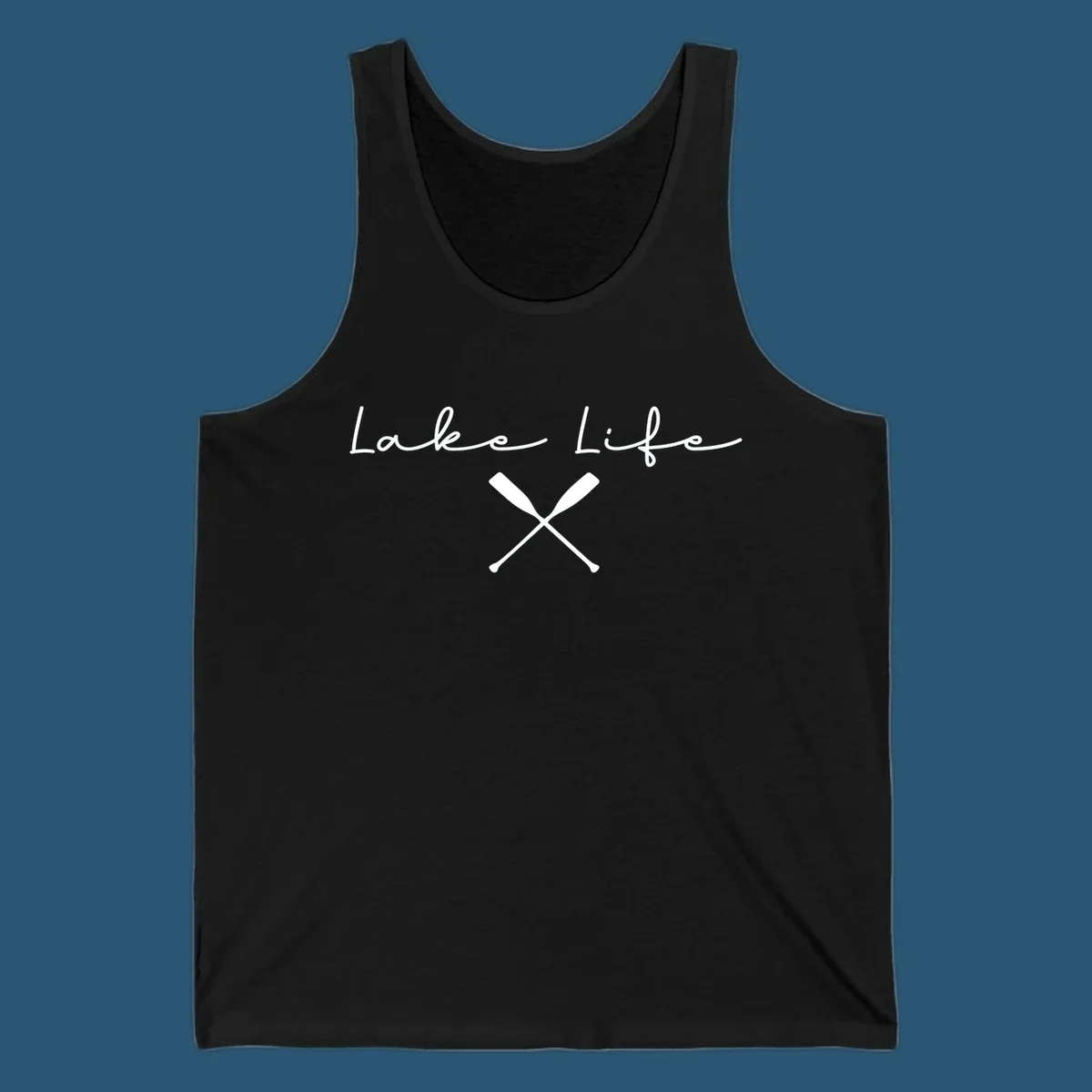 Lake Life text with crossed oars graphic, lake-life-oars.