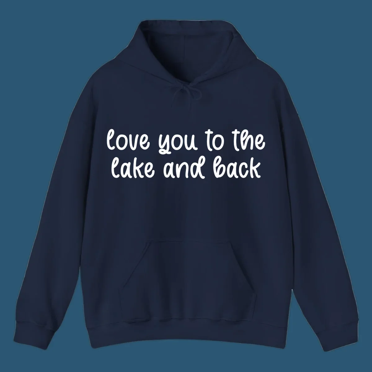 Typography design with the phrase 'love you to the lake and back' in a script font.