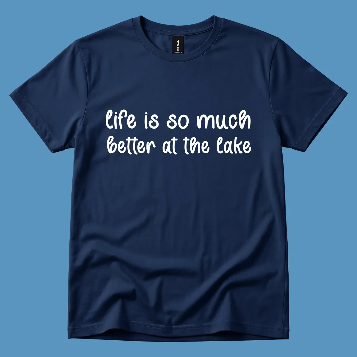 Typography design with the phrase "life is so much better at the lake" in a casual script font.