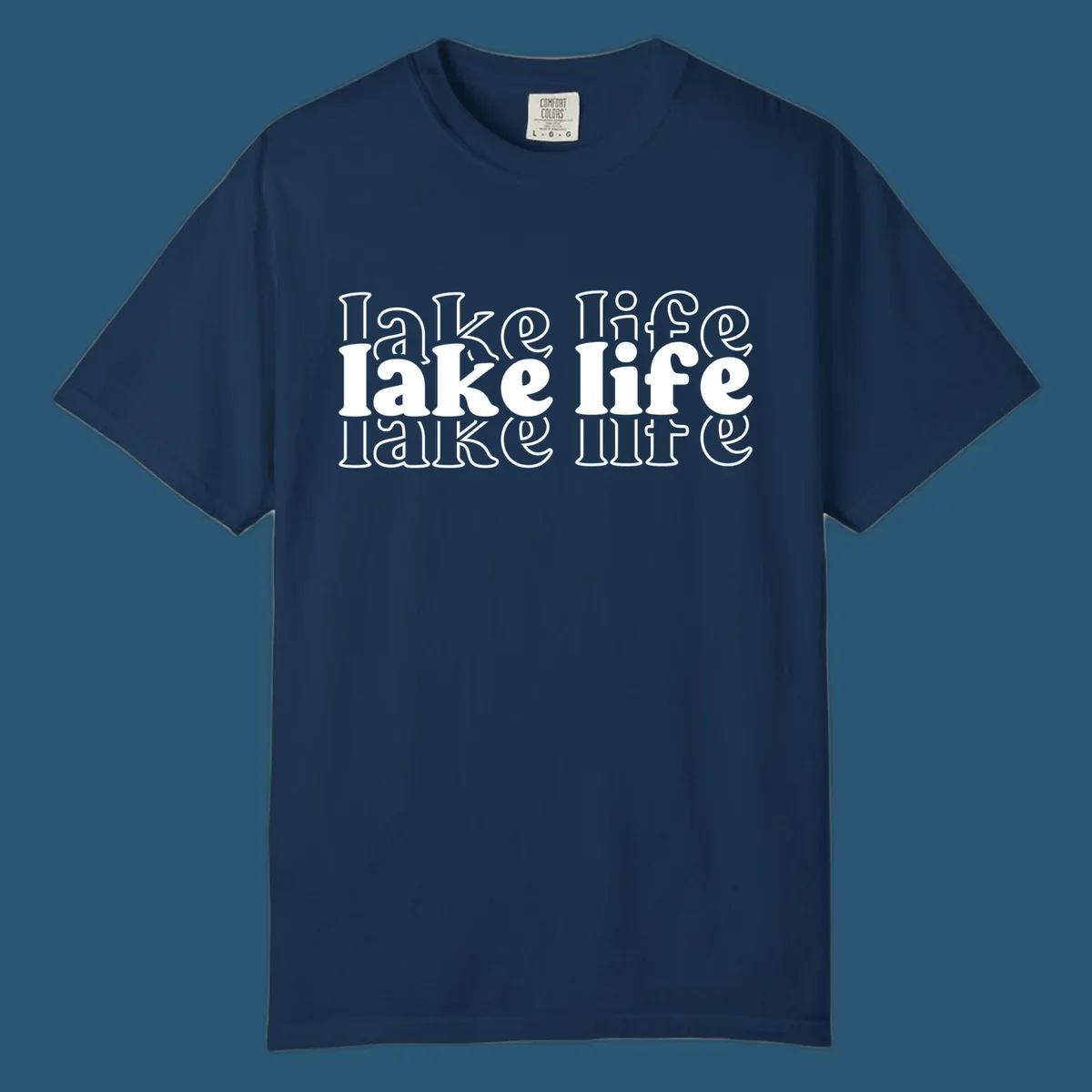 Lake life retro typography design with repeating text.