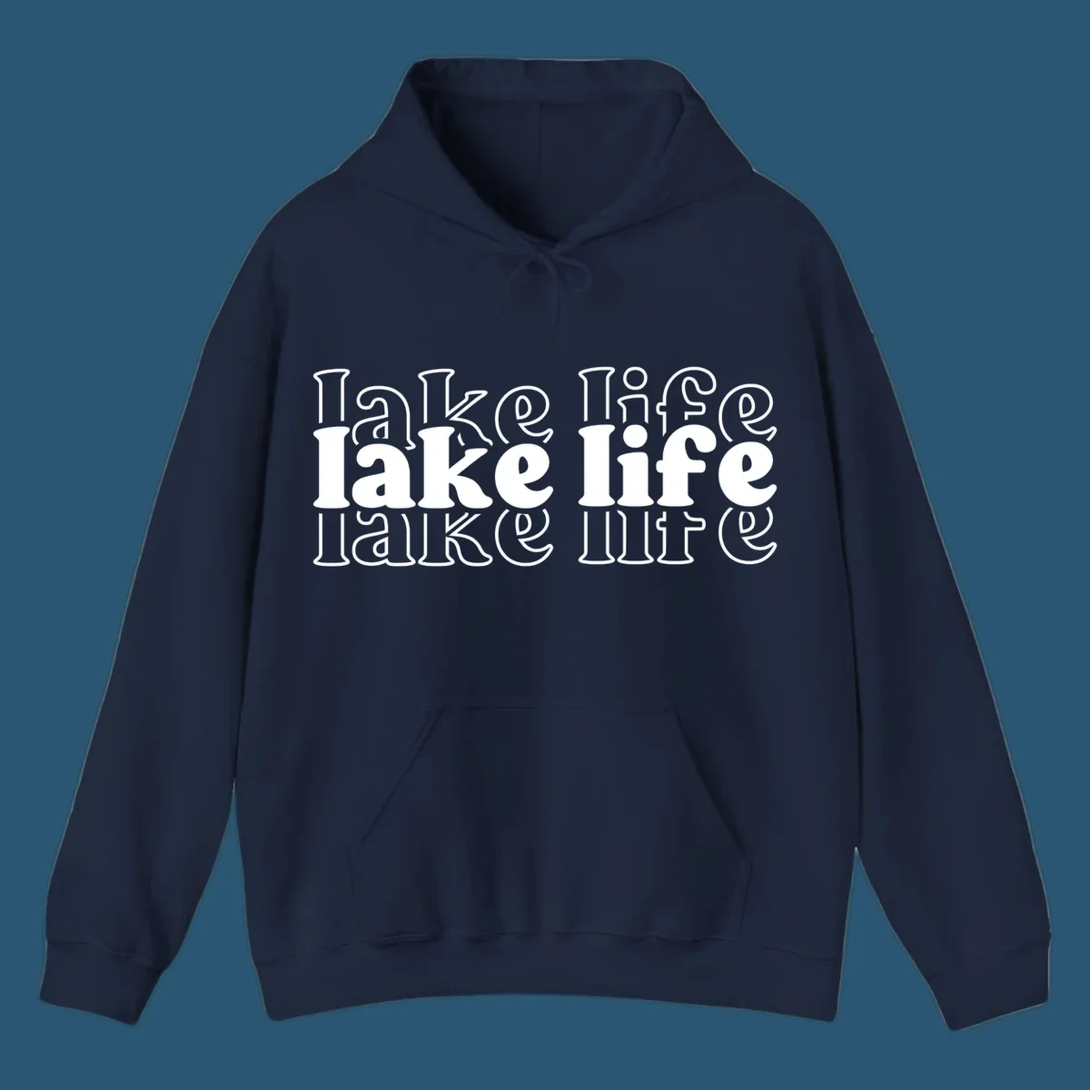 Lake life retro typography design with repeating text.