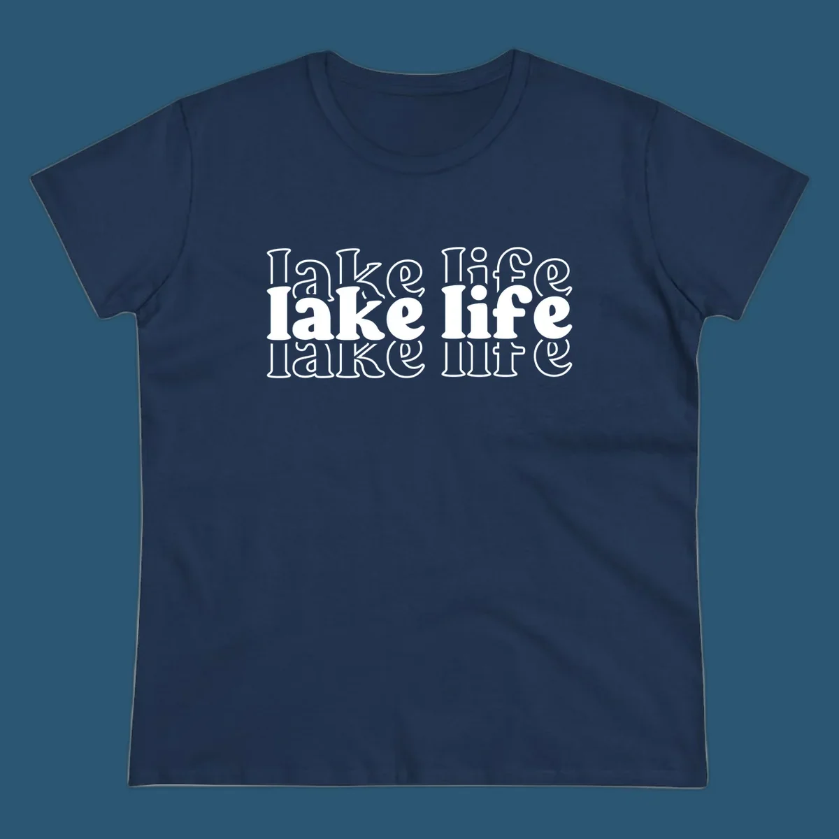 Lake life retro typography design with repeating text.