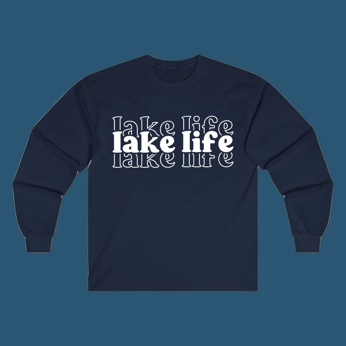 Lake life retro typography design with repeating text.