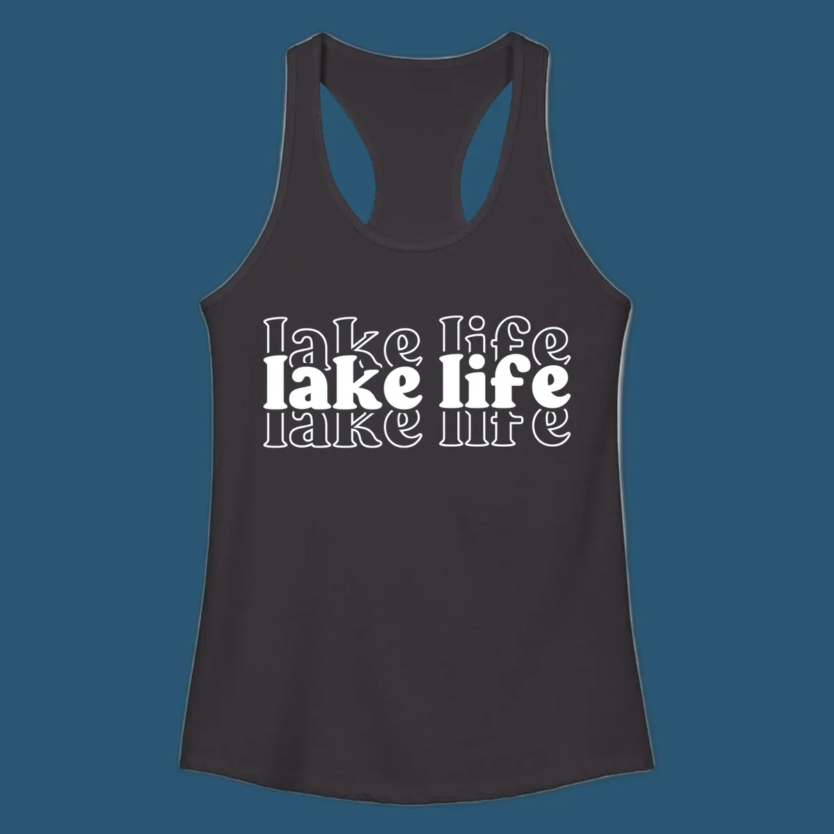 Lake life retro typography design with repeating text.