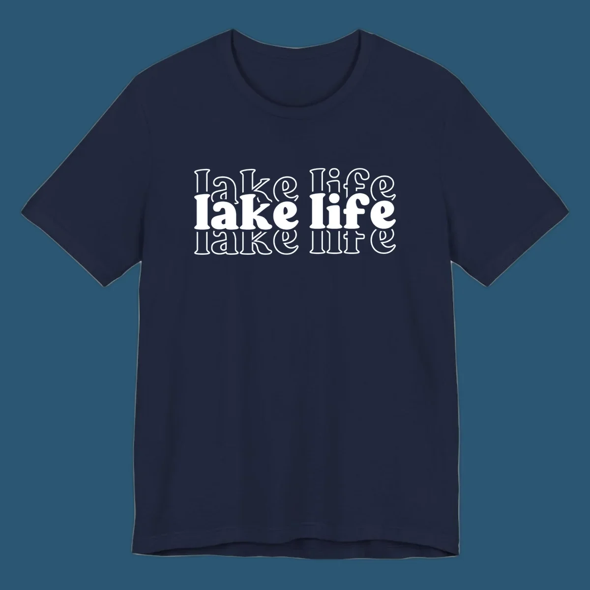 Lake life retro typography design with repeating text.