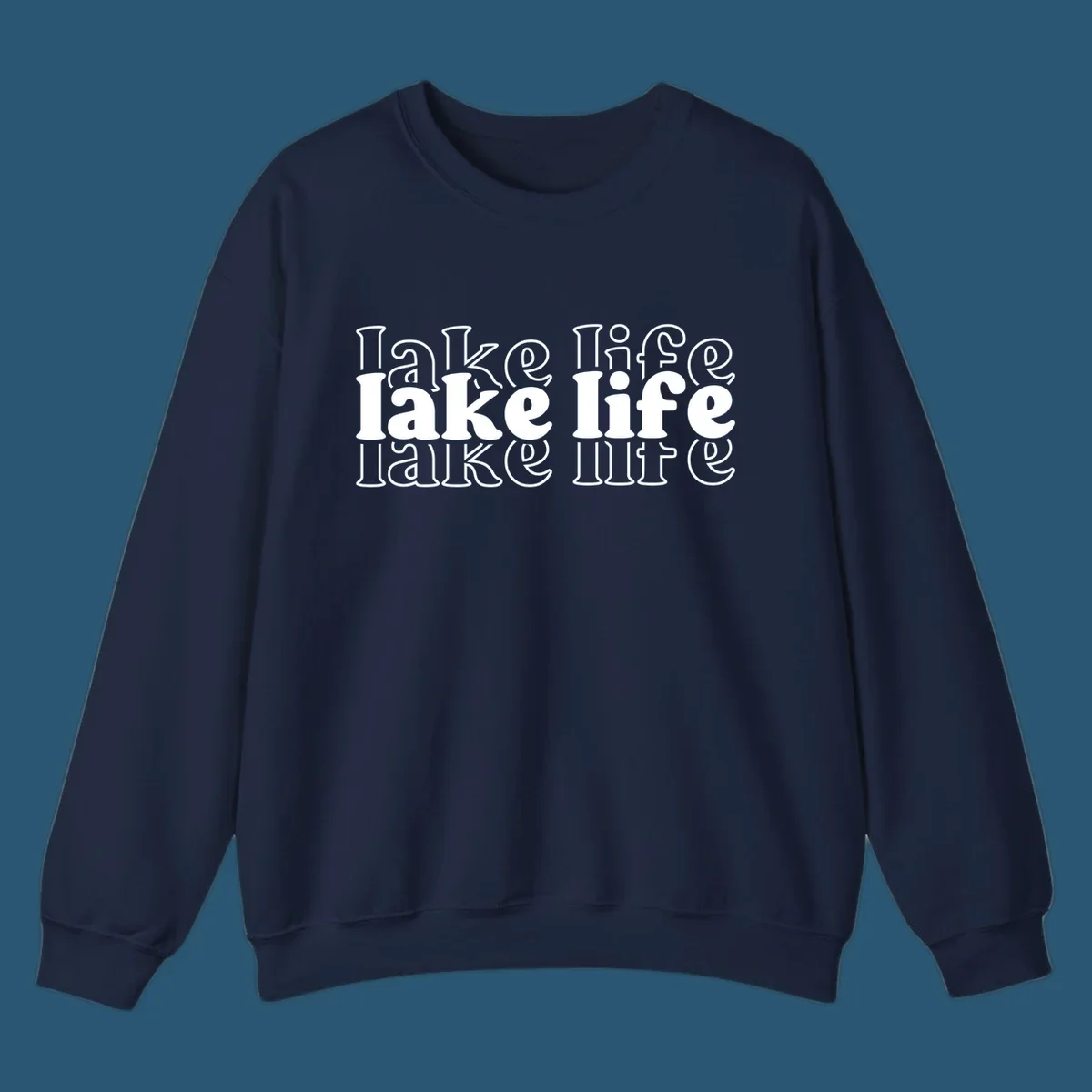 Lake life retro typography design with repeating text.