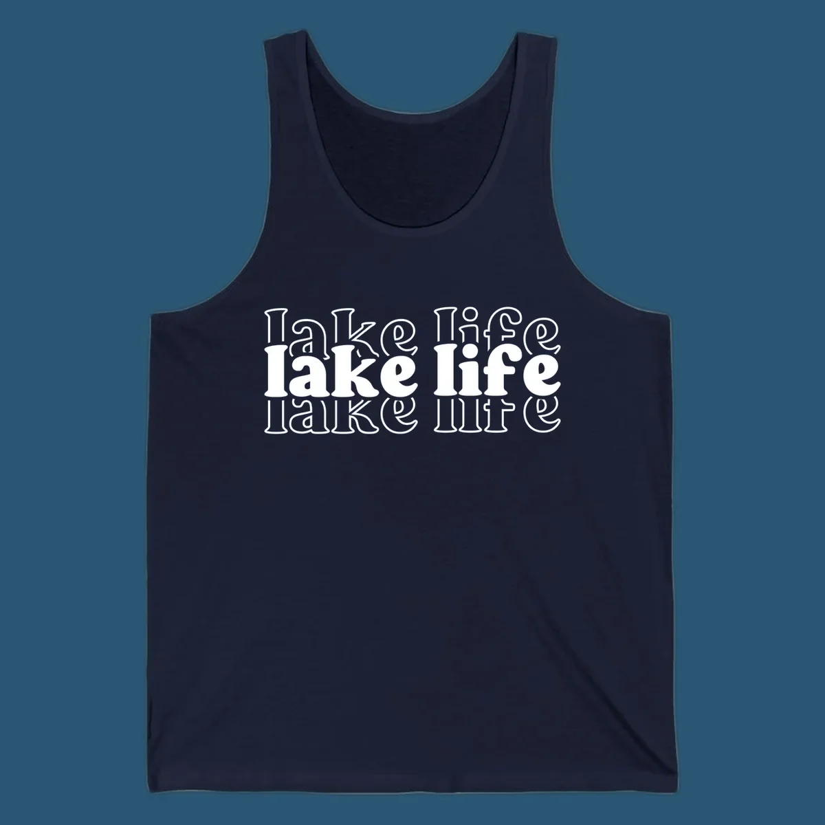 Lake life retro typography design with repeating text.