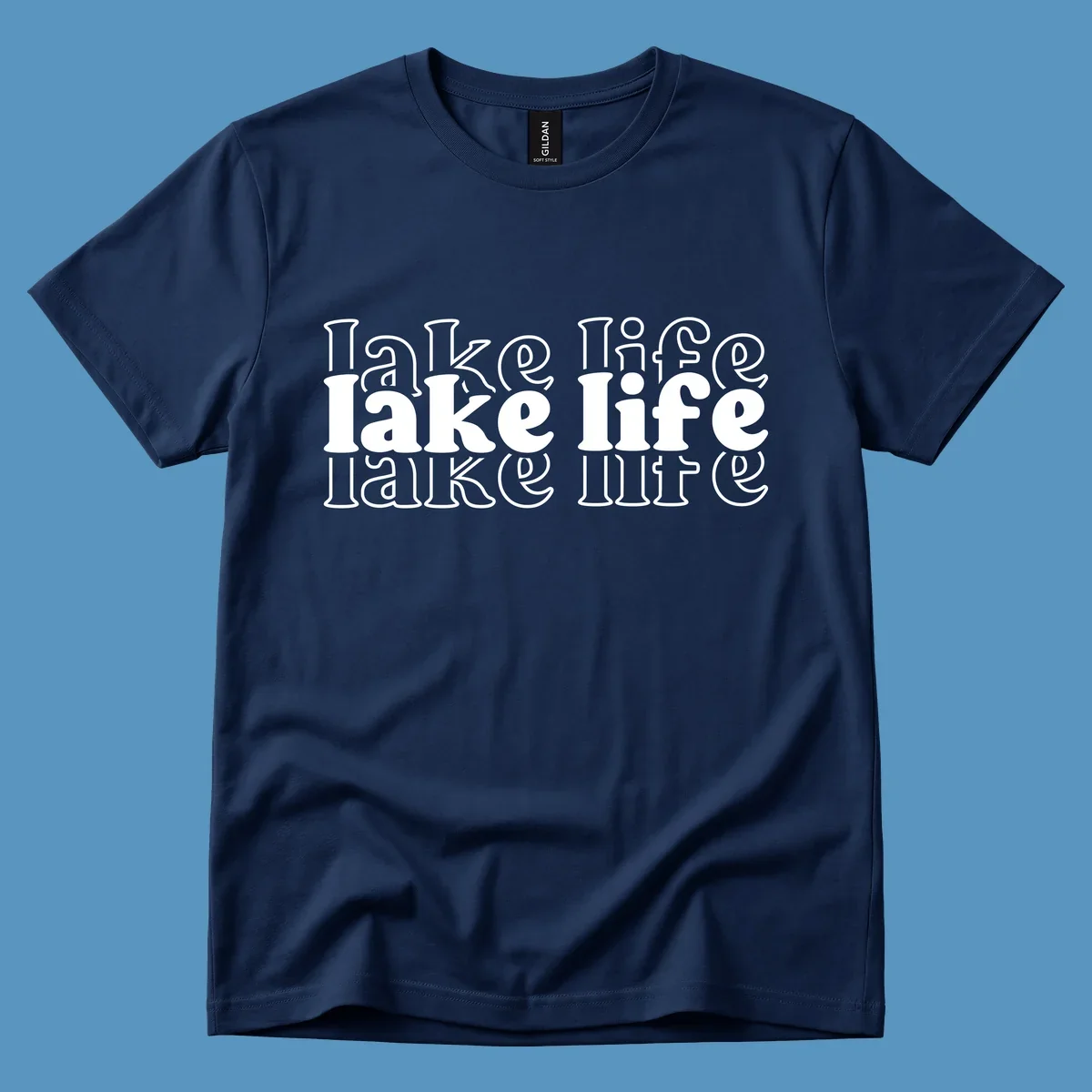 Lake life retro typography design with repeating text.
