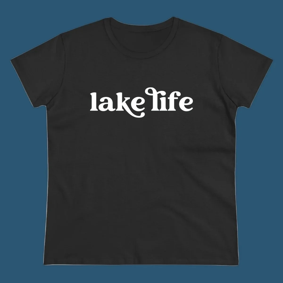 White lake life typography design on a black background.
