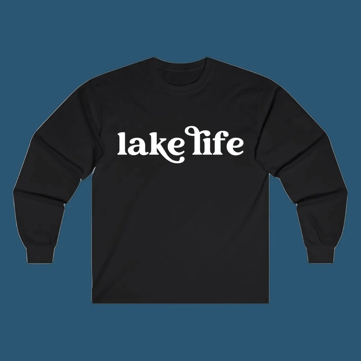 White lake life typography design on a black background.