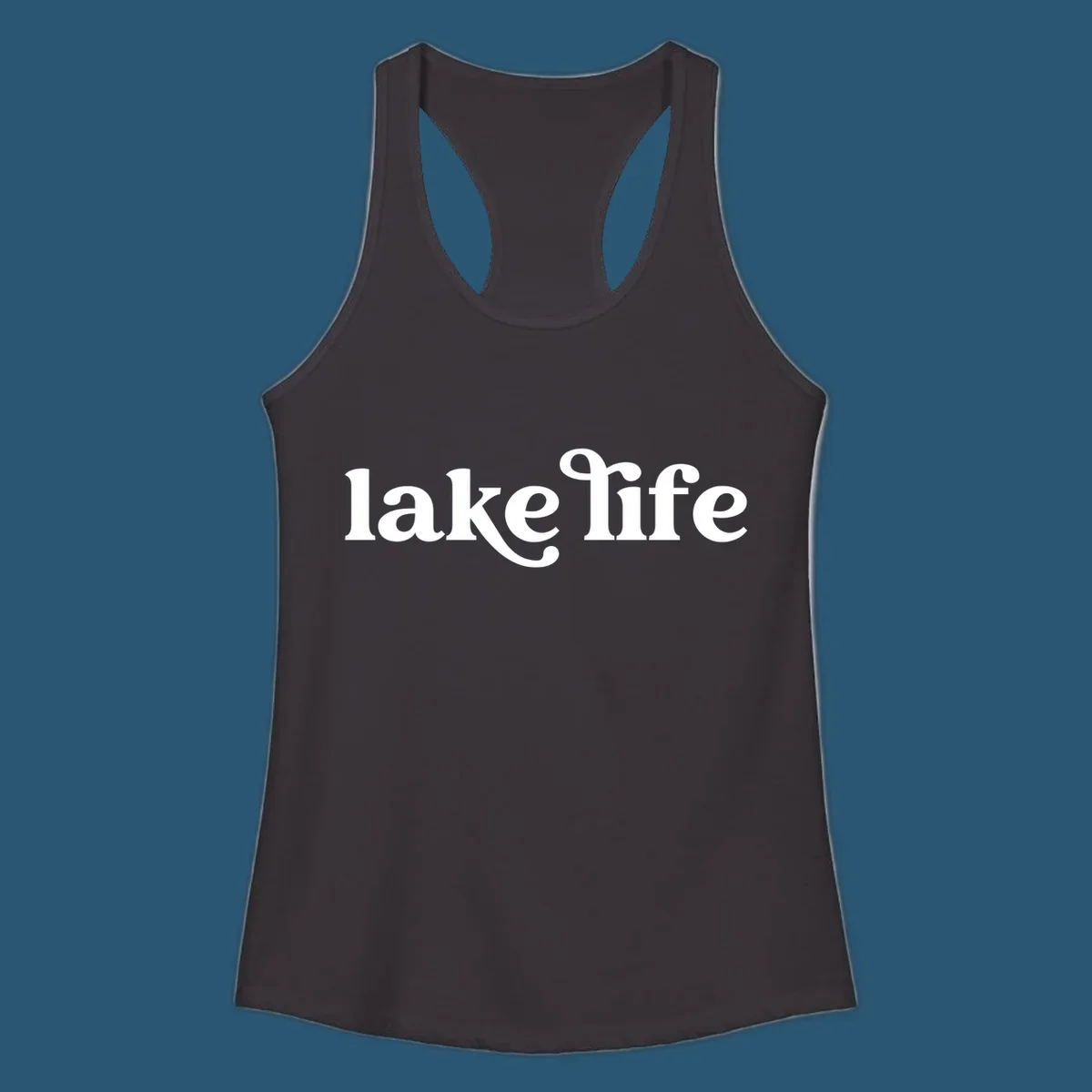 White lake life typography design on a black background.