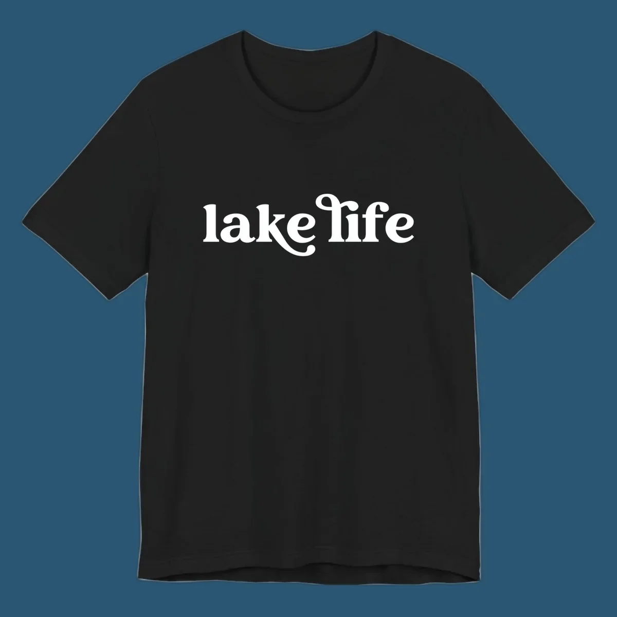 White lake life typography design on a black background.