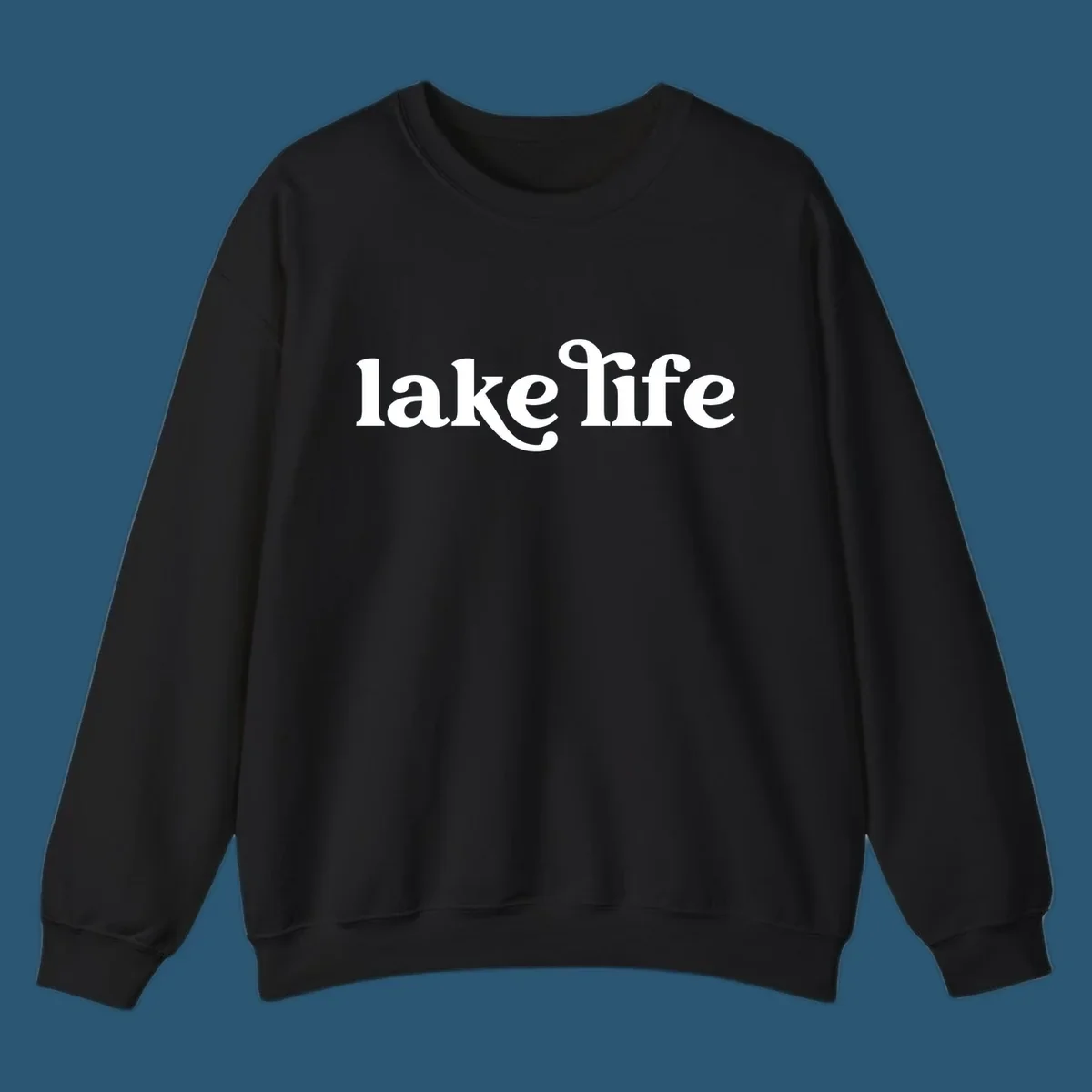 White lake life typography design on a black background.