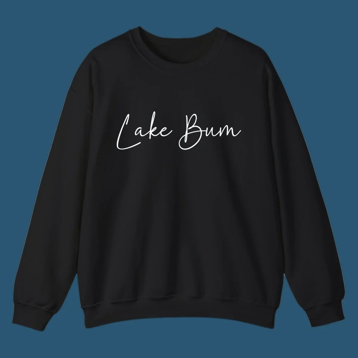 Lake Bum script logo in white on black and navy on white.