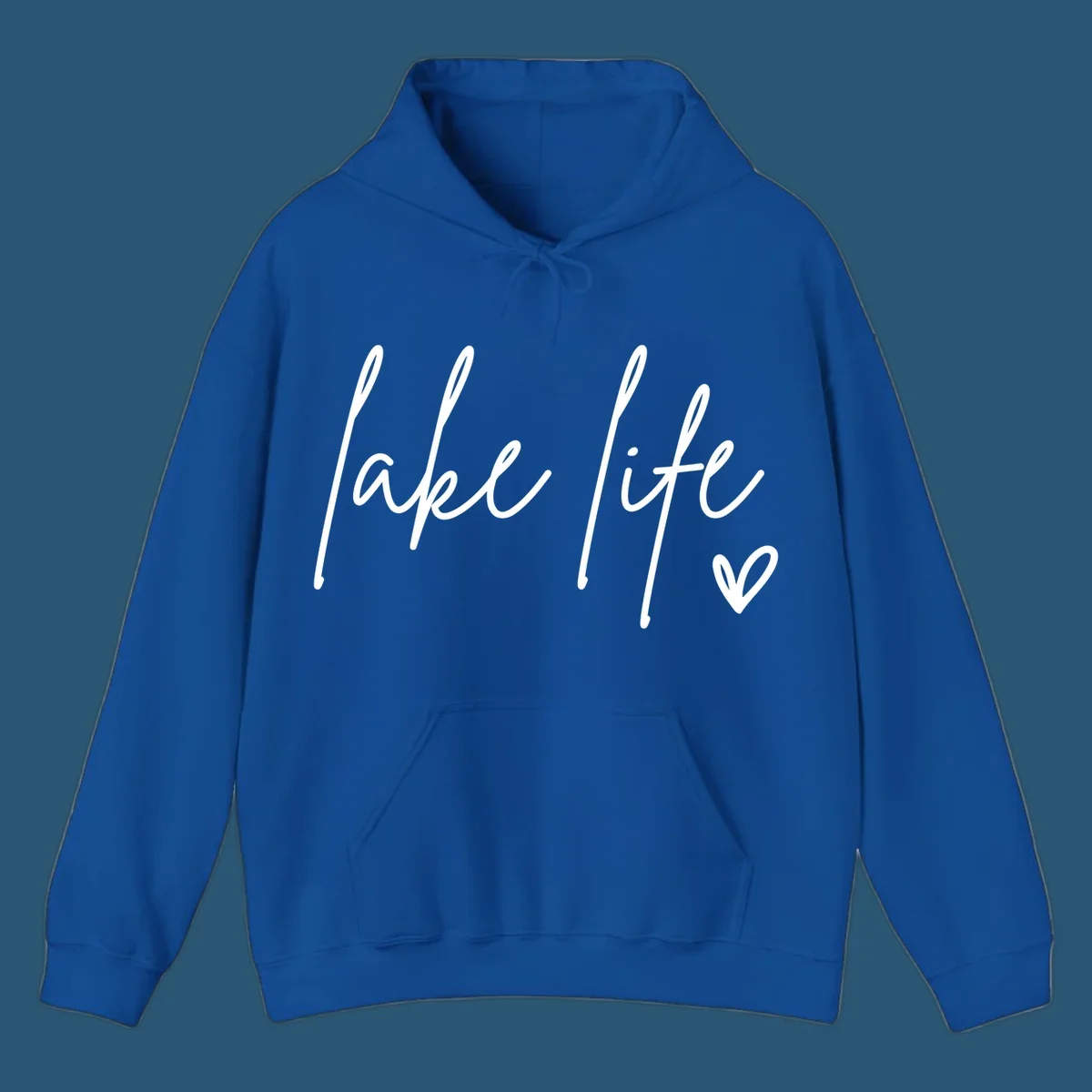 Lake life script text with a heart icon.