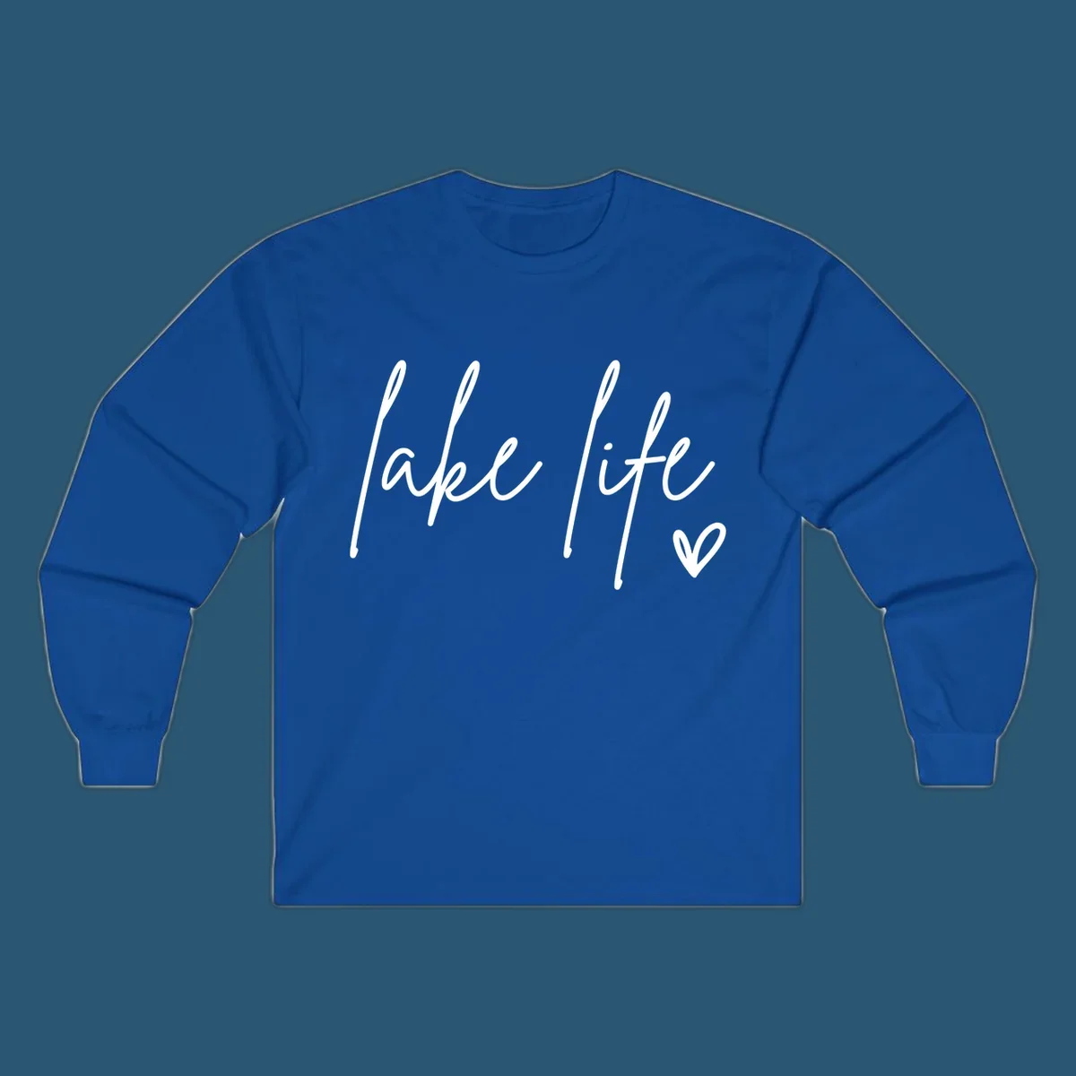 Lake life script text with a heart icon.