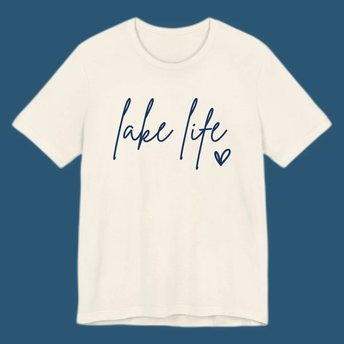 Lake life script text with a heart icon.