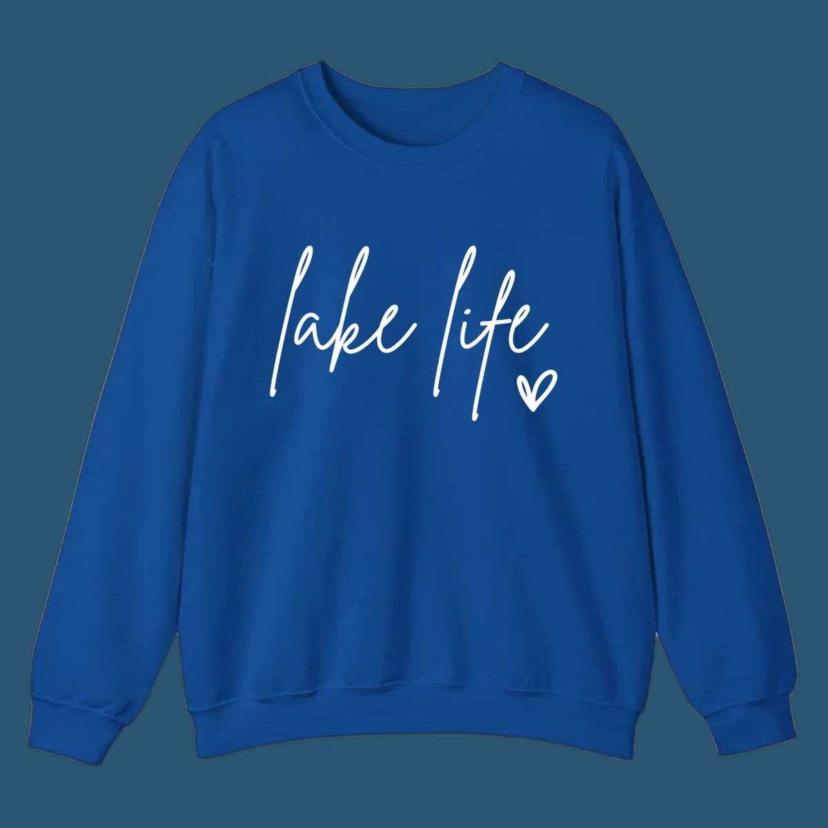 Lake life script text with a heart icon.