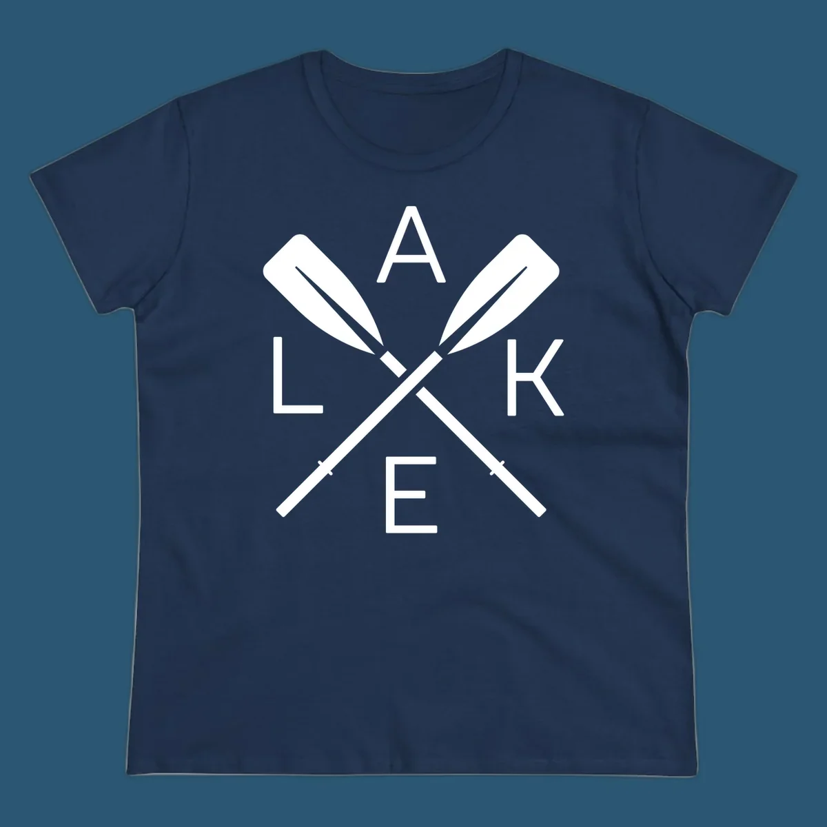 Lake Day crossed oars graphic with letters L, A, K, E. lake-day-oars.