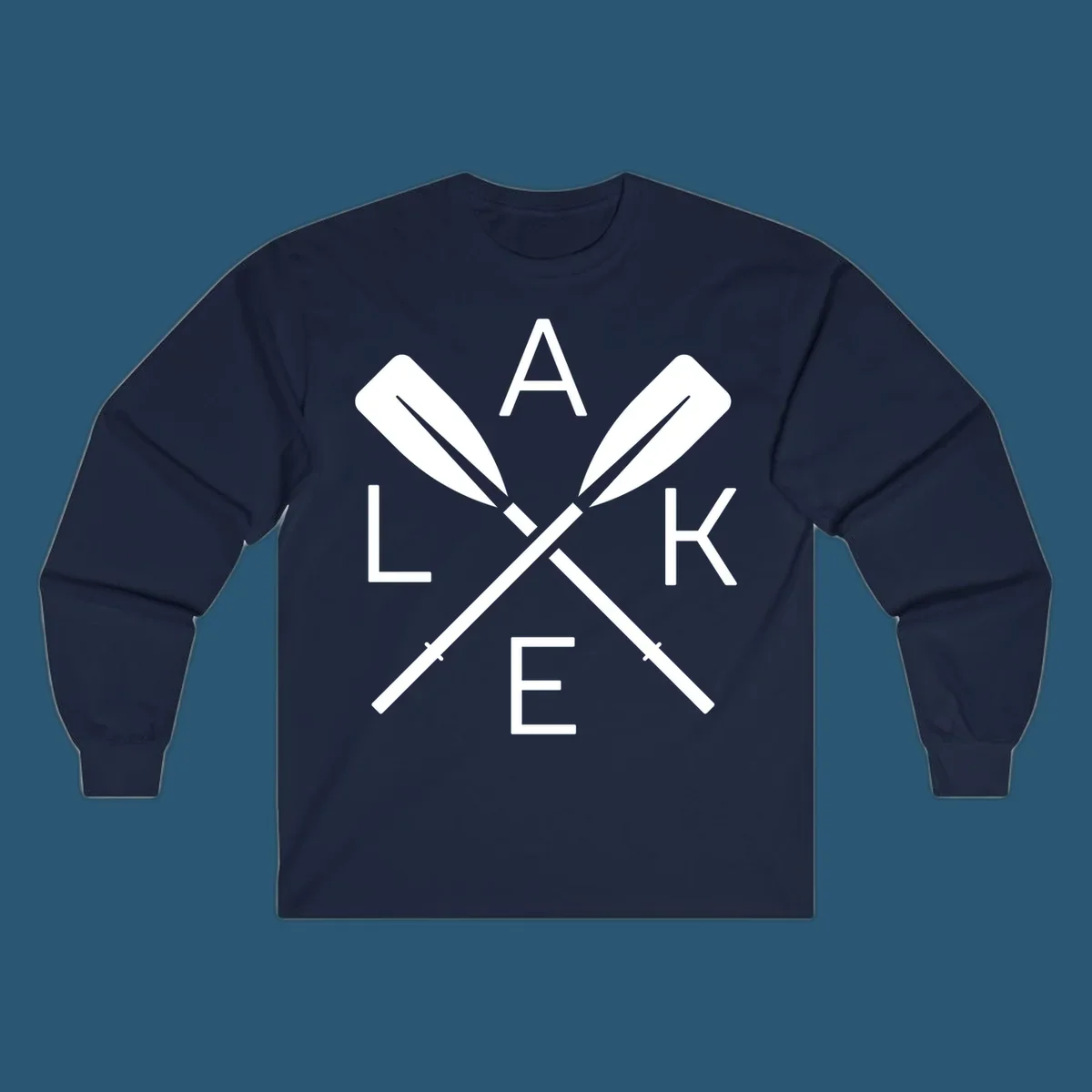 Lake Day crossed oars graphic with letters L, A, K, E. lake-day-oars.