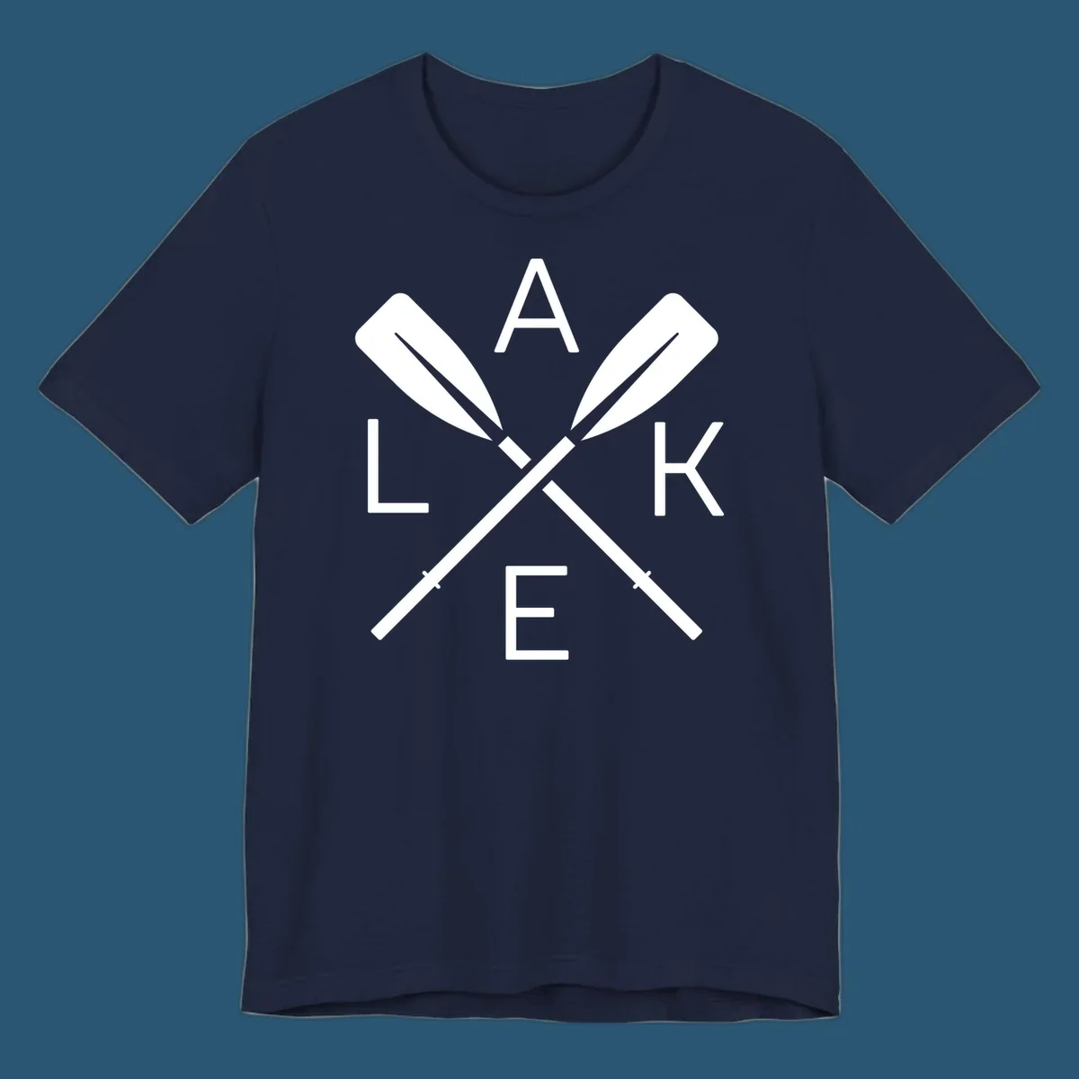 Lake Day crossed oars graphic with letters L, A, K, E. lake-day-oars.