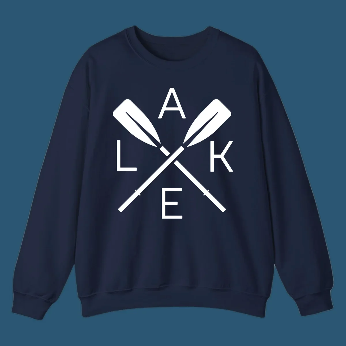 Lake Day crossed oars graphic with letters L, A, K, E. lake-day-oars.