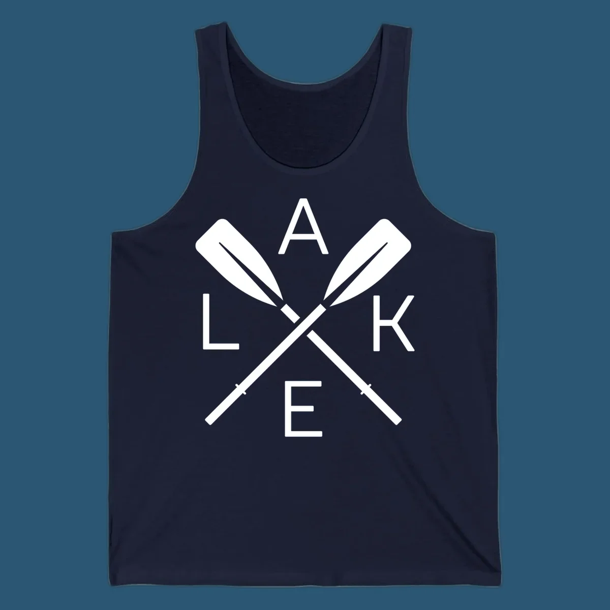 Lake Day crossed oars graphic with letters L, A, K, E. lake-day-oars.