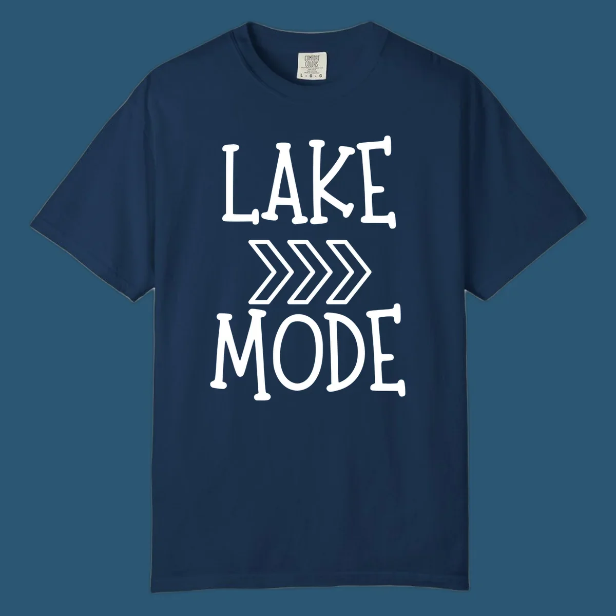 Lake Mode text with chevron arrows design, white on black and navy on white variants.