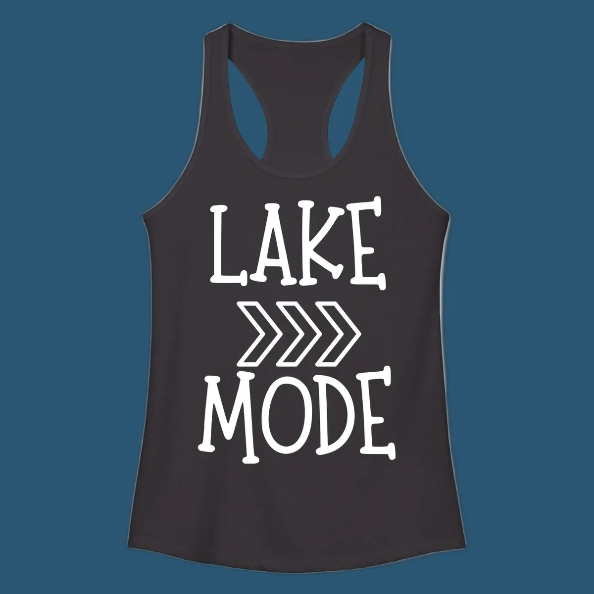 Lake Mode text with chevron arrows design, white on black and navy on white variants.
