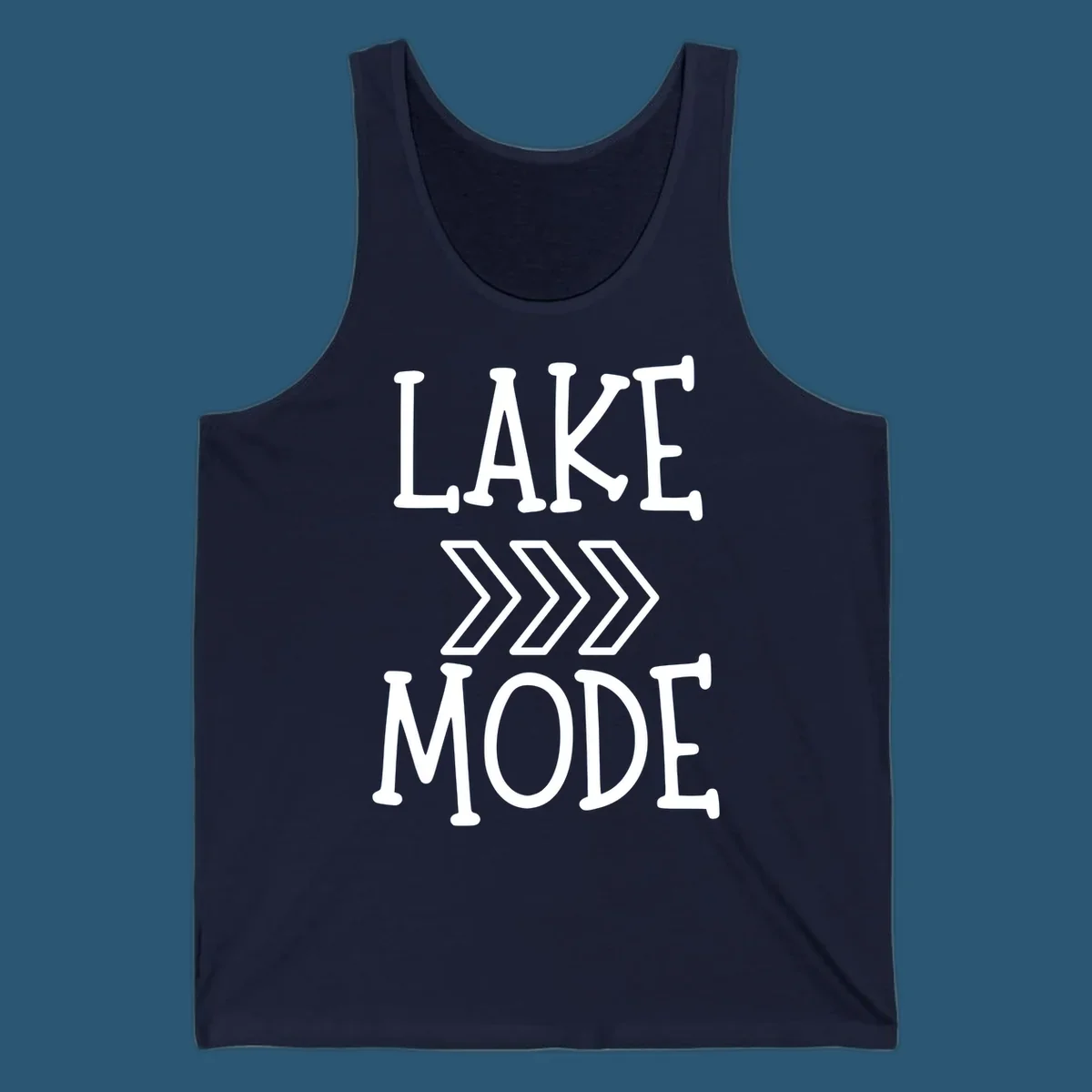 Lake Mode text with chevron arrows design, white on black and navy on white variants.
