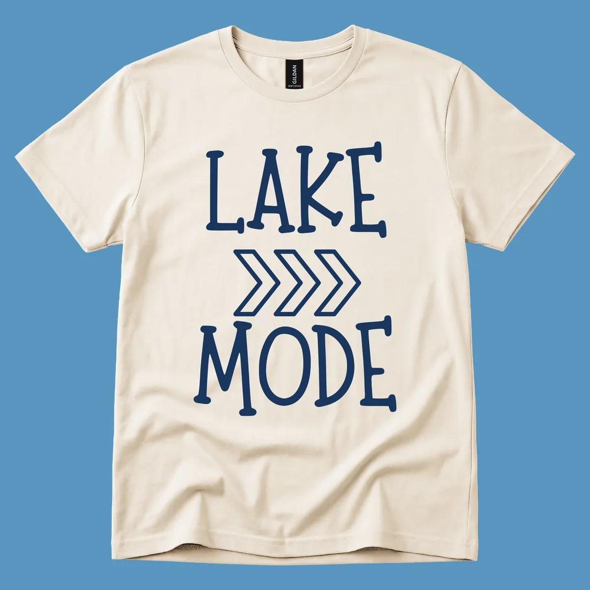 Lake Mode text with chevron arrows design, white on black and navy on white variants.