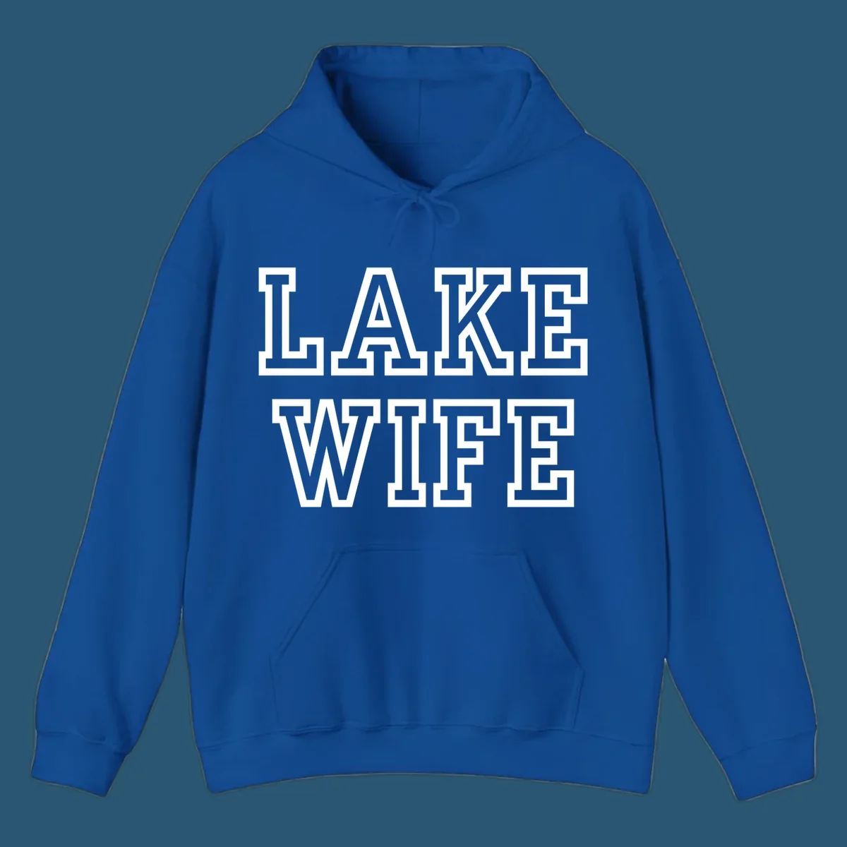 Lake Wife text in collegiate font, navy and white colors, on dark and light backgrounds.
