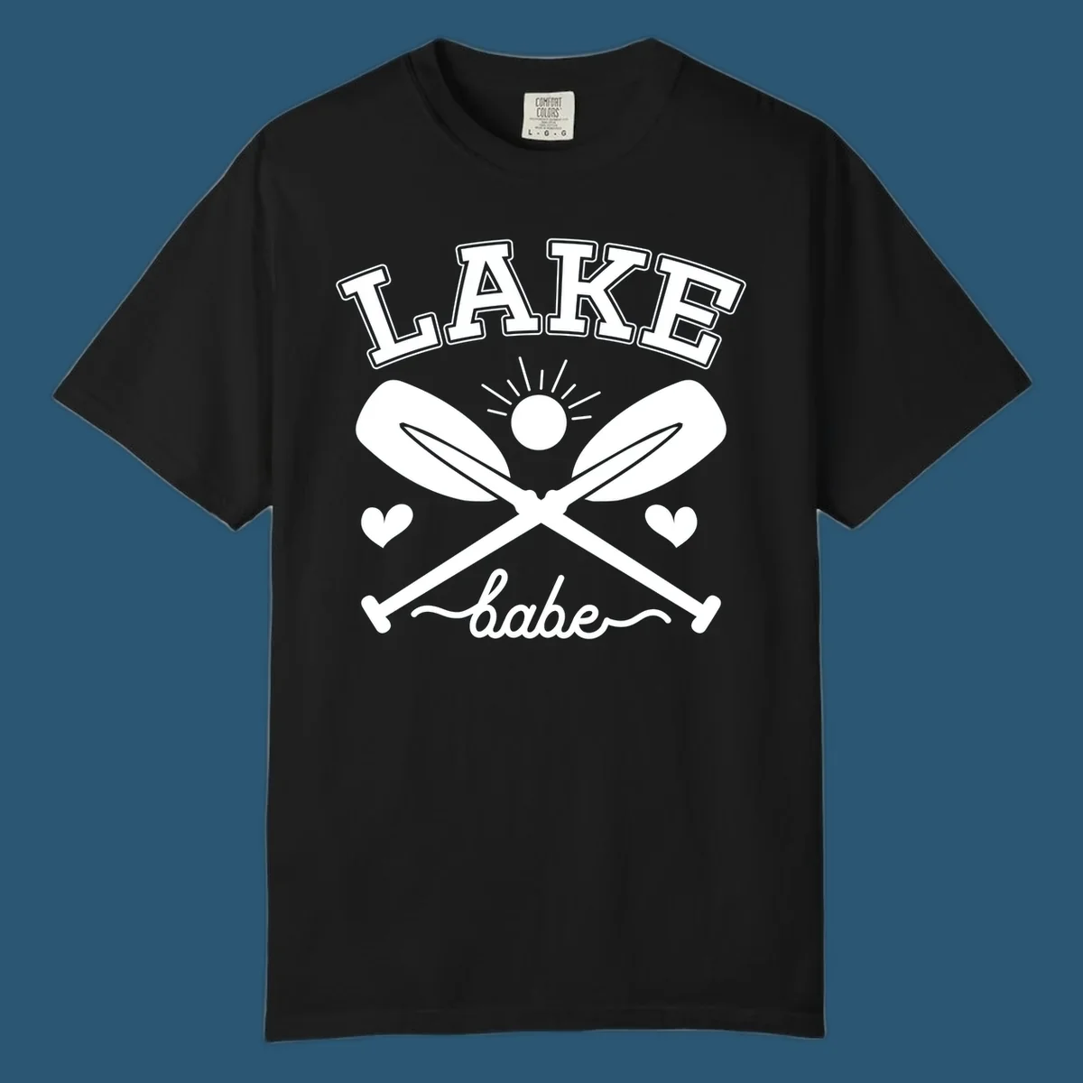 Lake Babe design with crossed oars and sun graphic.