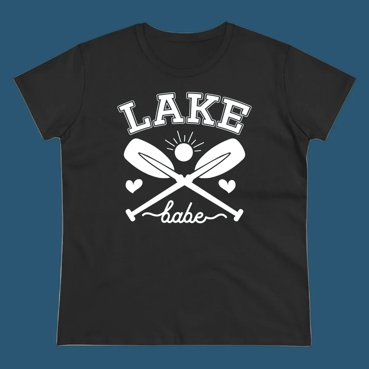 Lake Babe design with crossed oars and sun graphic.