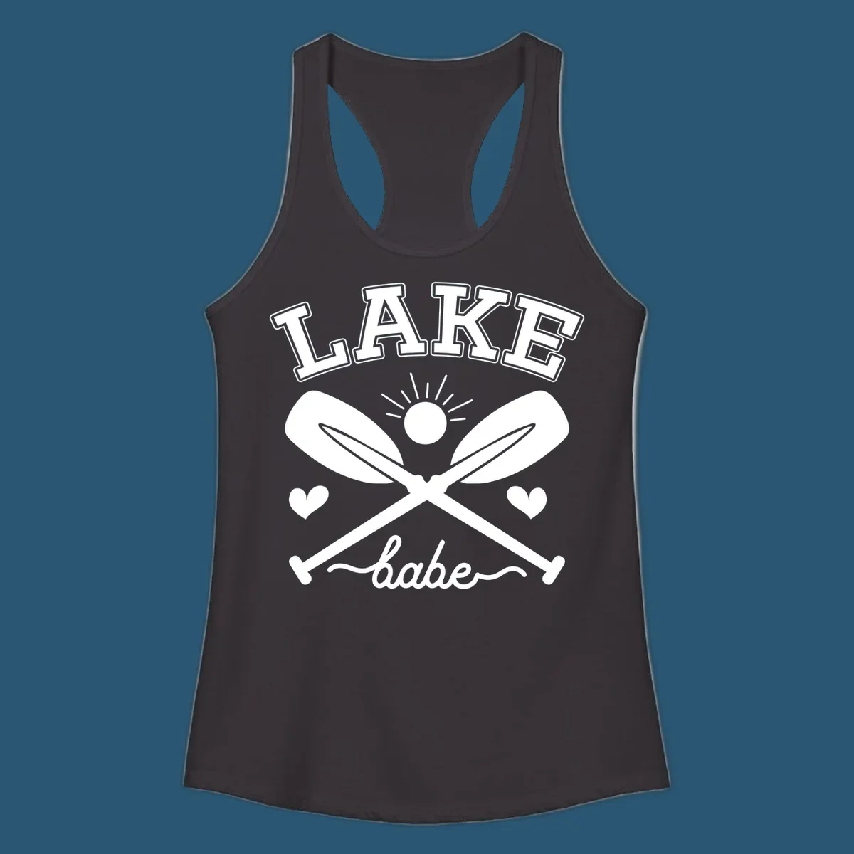 Lake Babe design with crossed oars and sun graphic.
