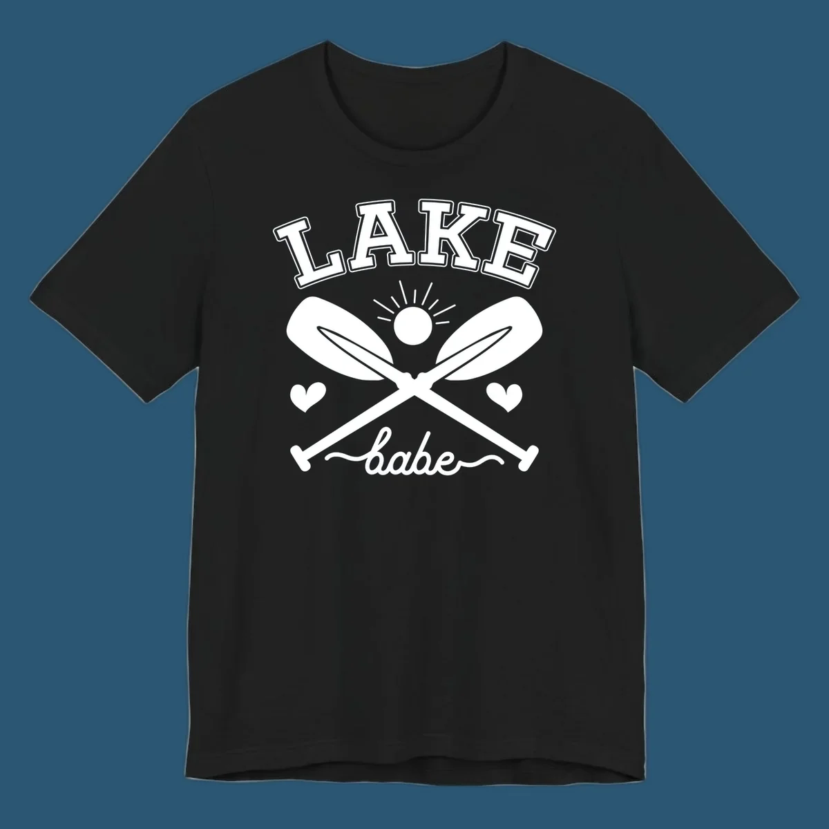 Lake Babe design with crossed oars and sun graphic.