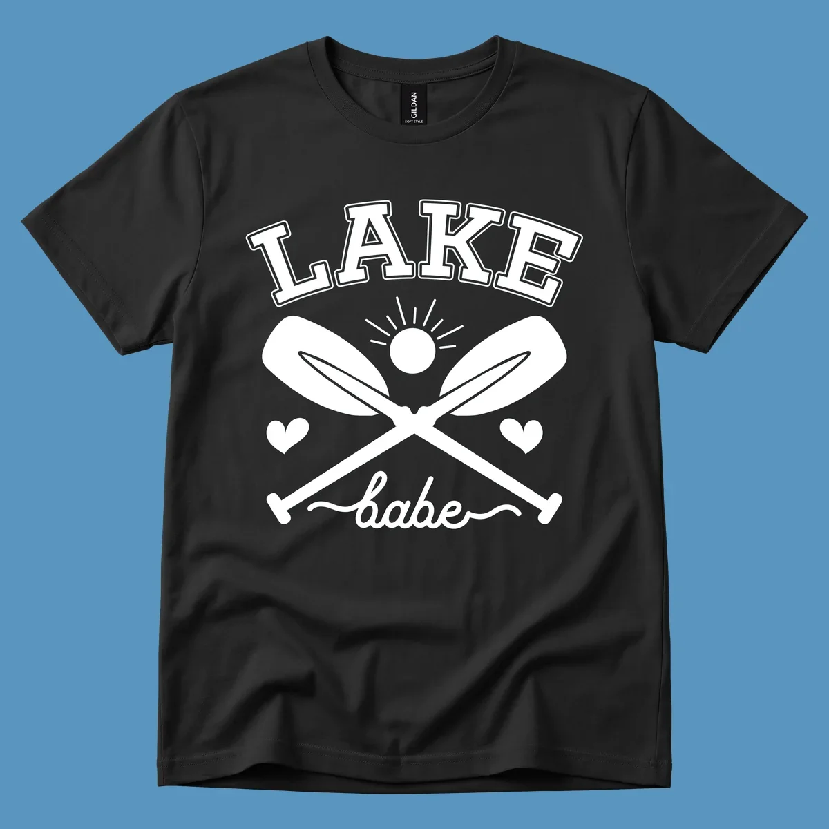 Lake Babe design with crossed oars and sun graphic.