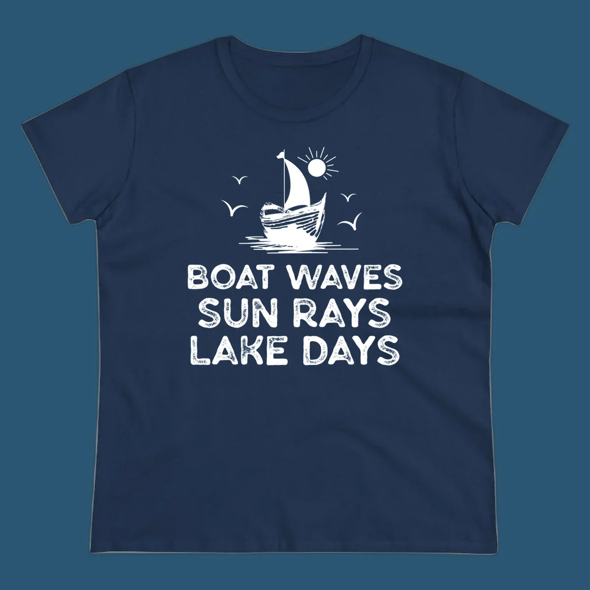 Boat waves sun rays lake days illustration with sailboat and sun, on black and white backgrounds.